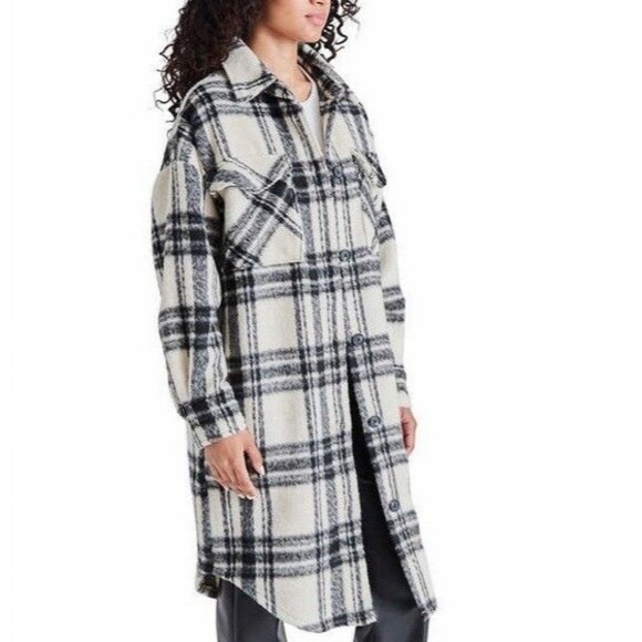 NWT Steve Madden Long Length Button Up Front Pocket Shirt Jacket Cream  XS - Picture 2 of 4